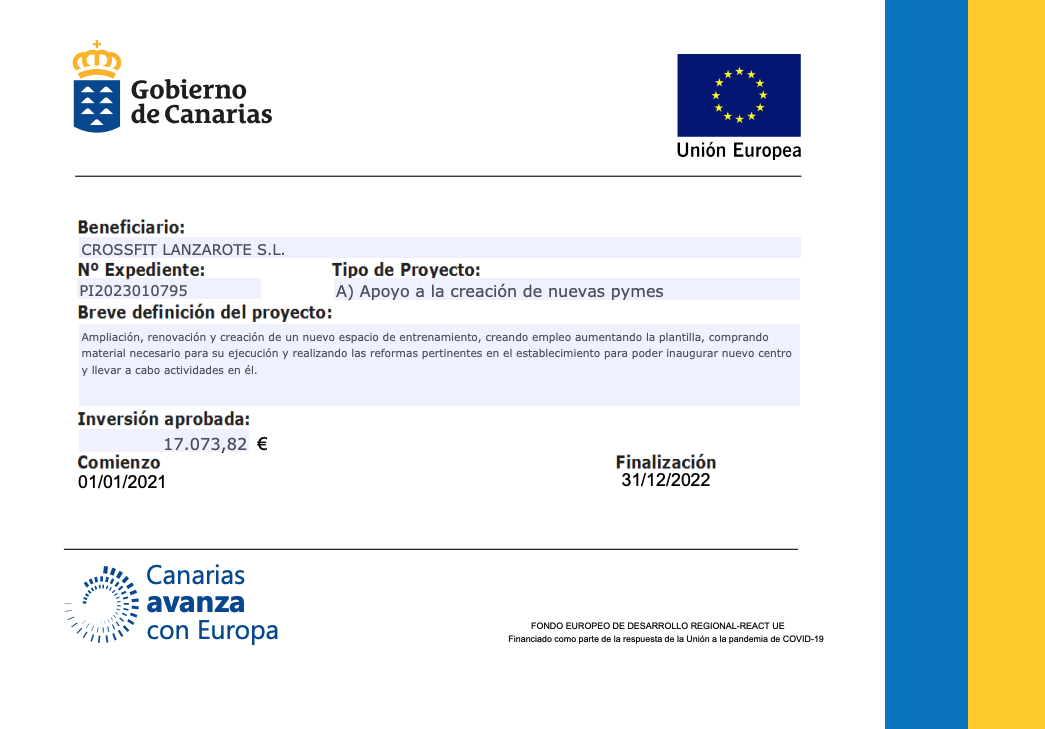 Subvención Unión Europea y Gobierno de Canarias, Coronavirus